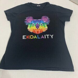 Koala LGBQT "Ekoalaity" Black Unisex T Shirt with graphics Rainbowq Size Large